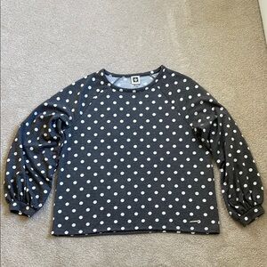 Anne Klein Gray and White Polka Dot Top with Balloon Sleeves